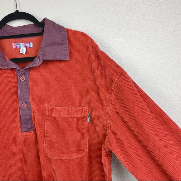 Urban Outfitters Men's Large Teracotta Corduroy Popover Collared Shirt Orange - Picture 10 of 16